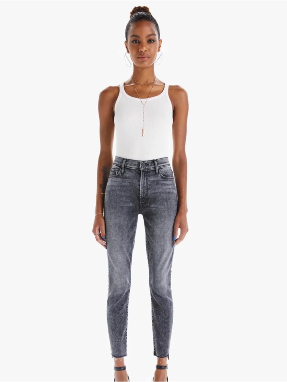 Mother - Stunner Zip Ankle Step Fray Skinny Jeans in Train Stops 25 - Picture 1 of 5